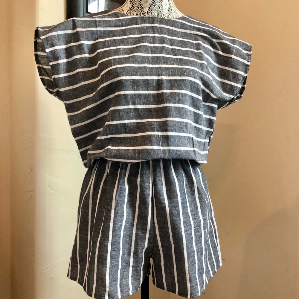 Romper, striped grey and white